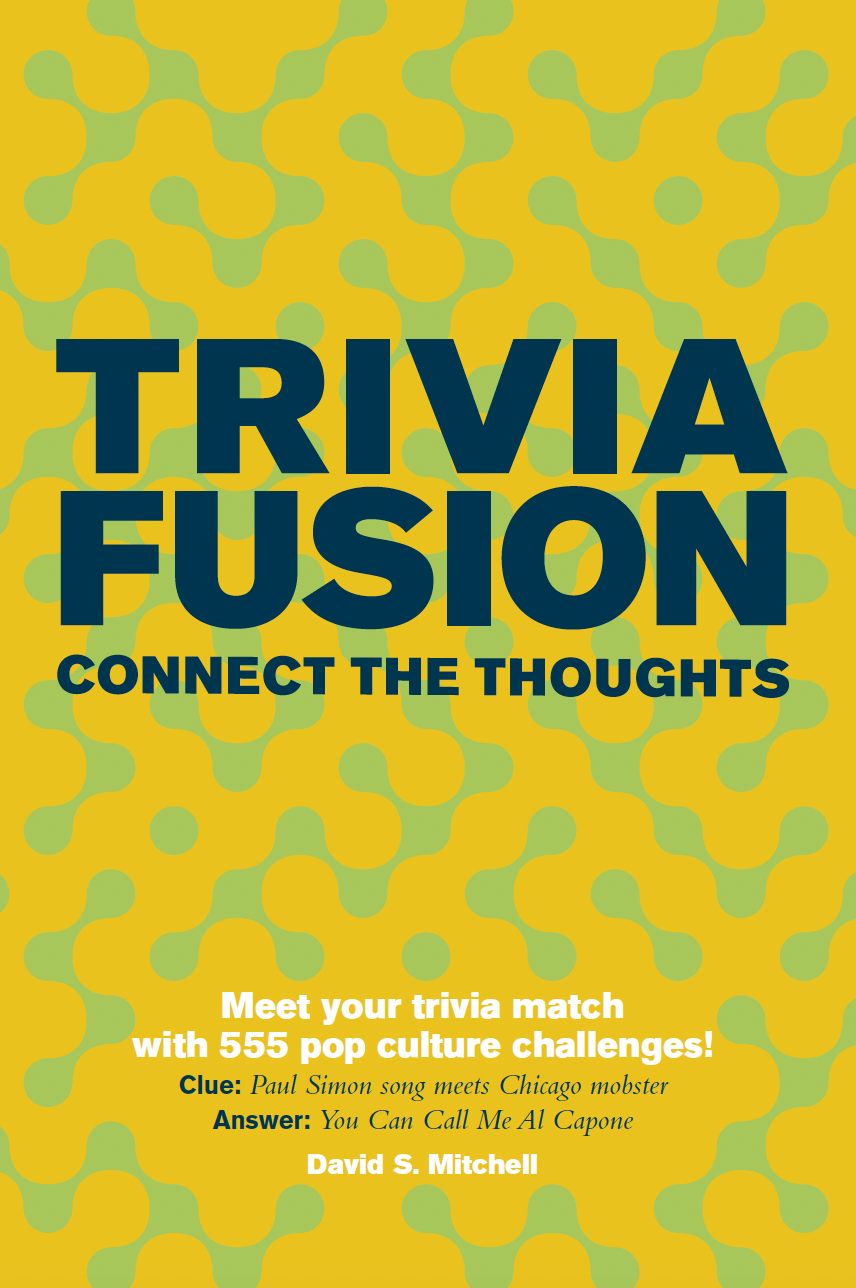 Cover of 'Trivia Fusion' by David S. Mitchell, presenting a bright, patterned background with pop culture trivia text.