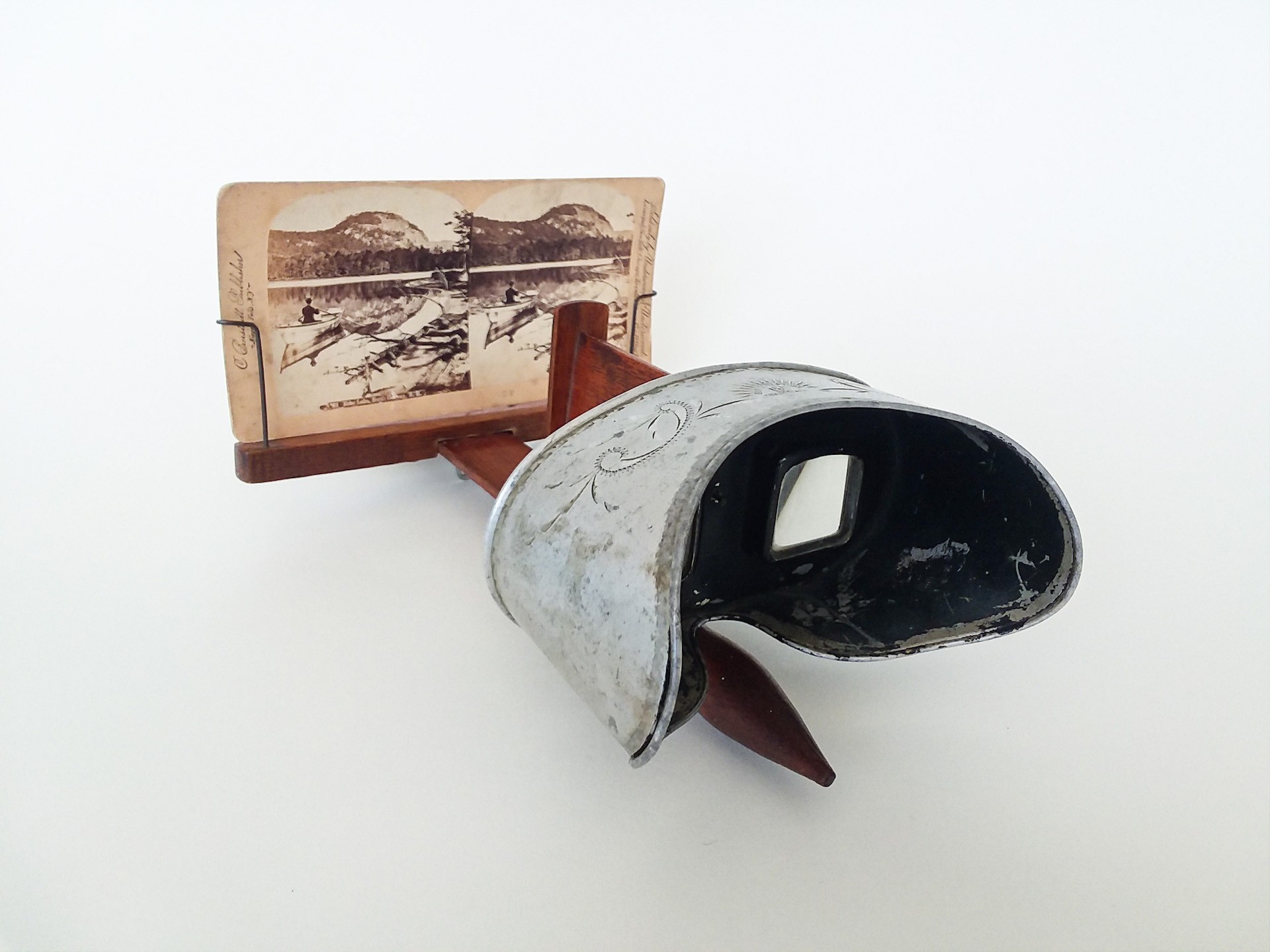 a stereograph set in a stereoscope for viewing