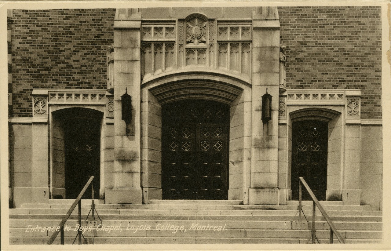 Download old black and white photo of the entrance of the Boy's Chapel, Loyola College Old black and white photo of the entrance of the Boy's Chapel, Loyola College