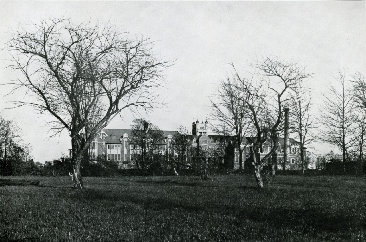 Download old black and white of a building with view being blocked by leaveless trees from Loyola College Review, 1927 Old black and white of a building with view being blocked by leaveless trees from Loyola College Review, 1927