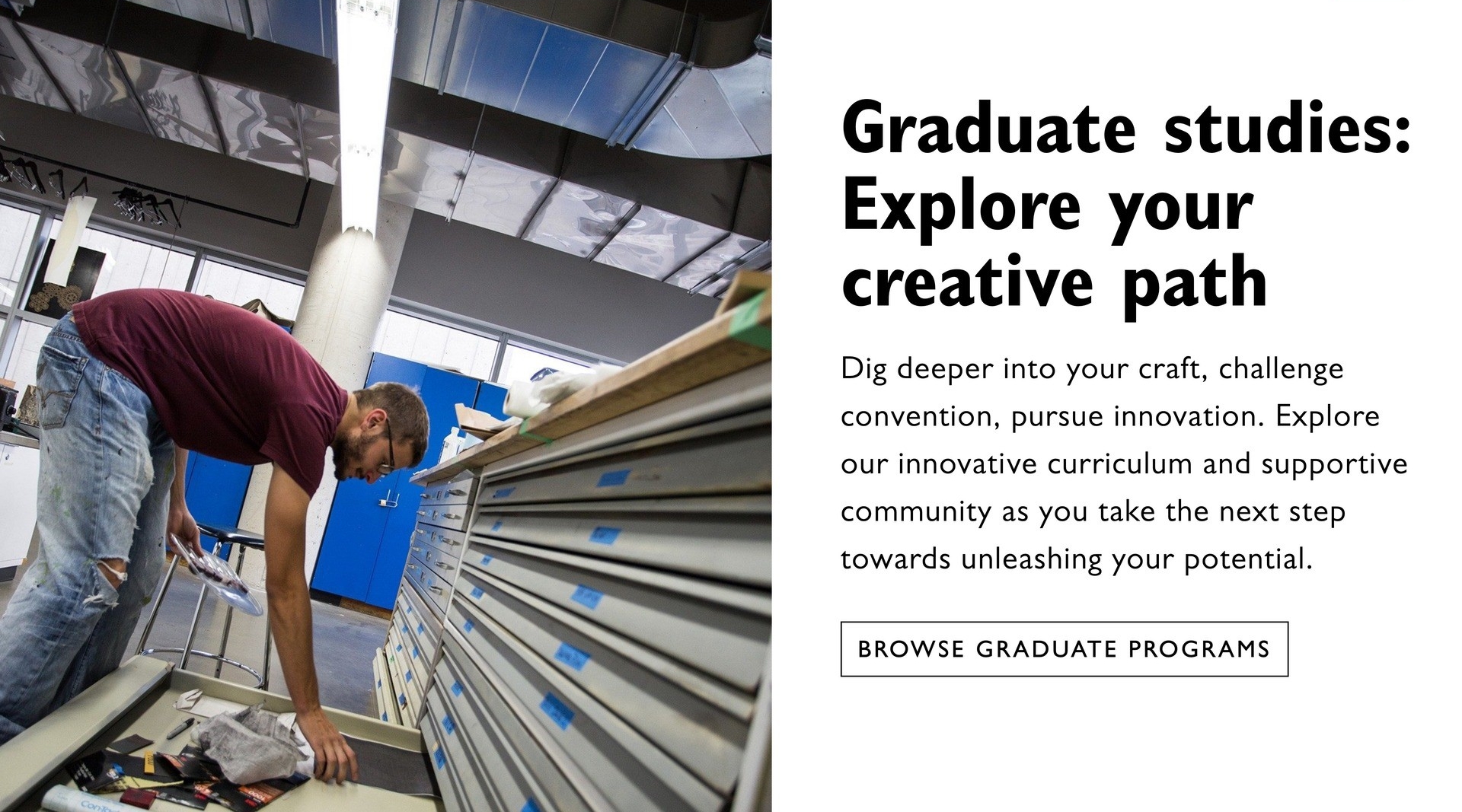 Screenshot of a Fine Arts web page with button that reads Browse graduate programs