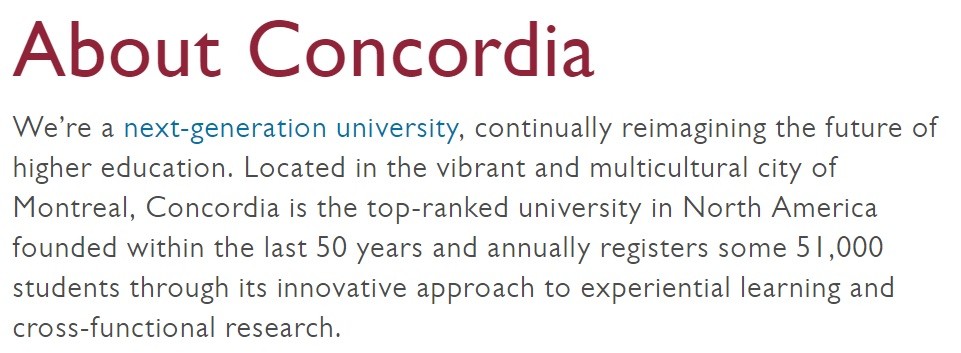 Screenshot of the About Concordia introduction