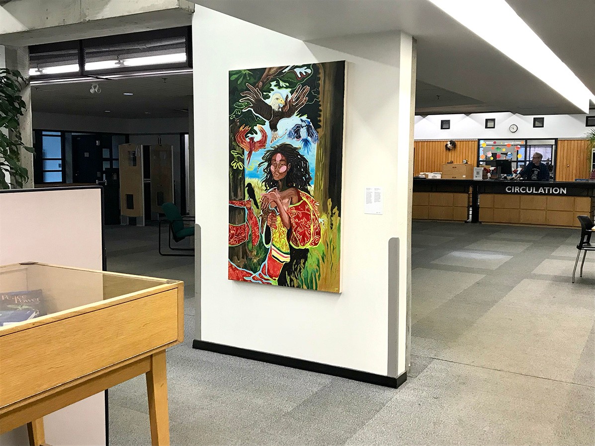 Painting in the hall of Vanier Library