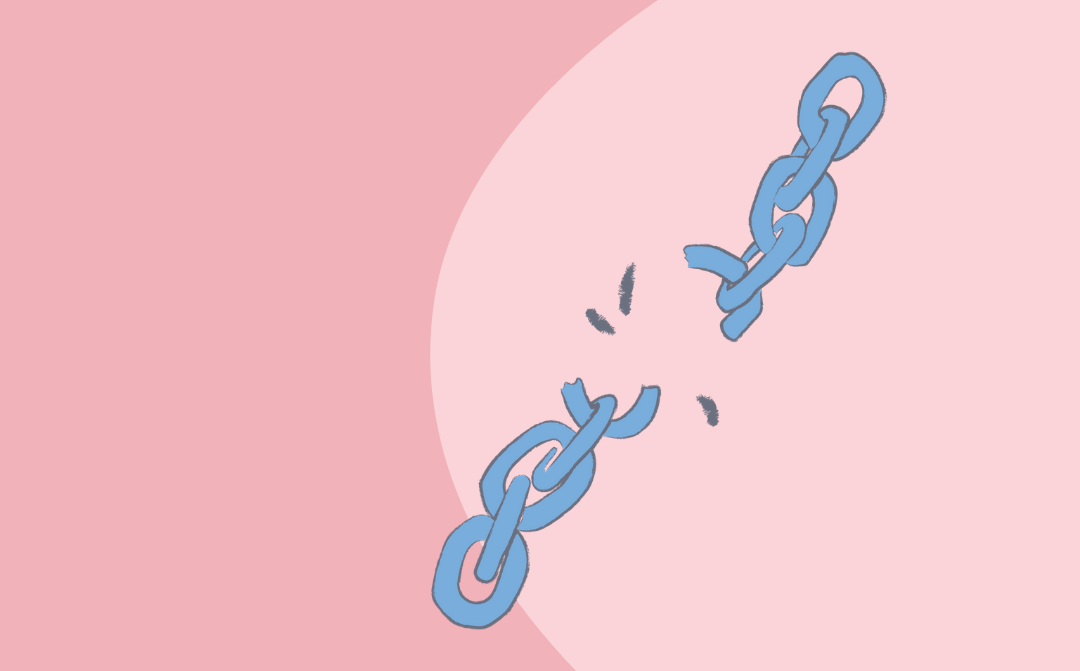 Chains breaking on pink background to signify the breaking free of oppression. 