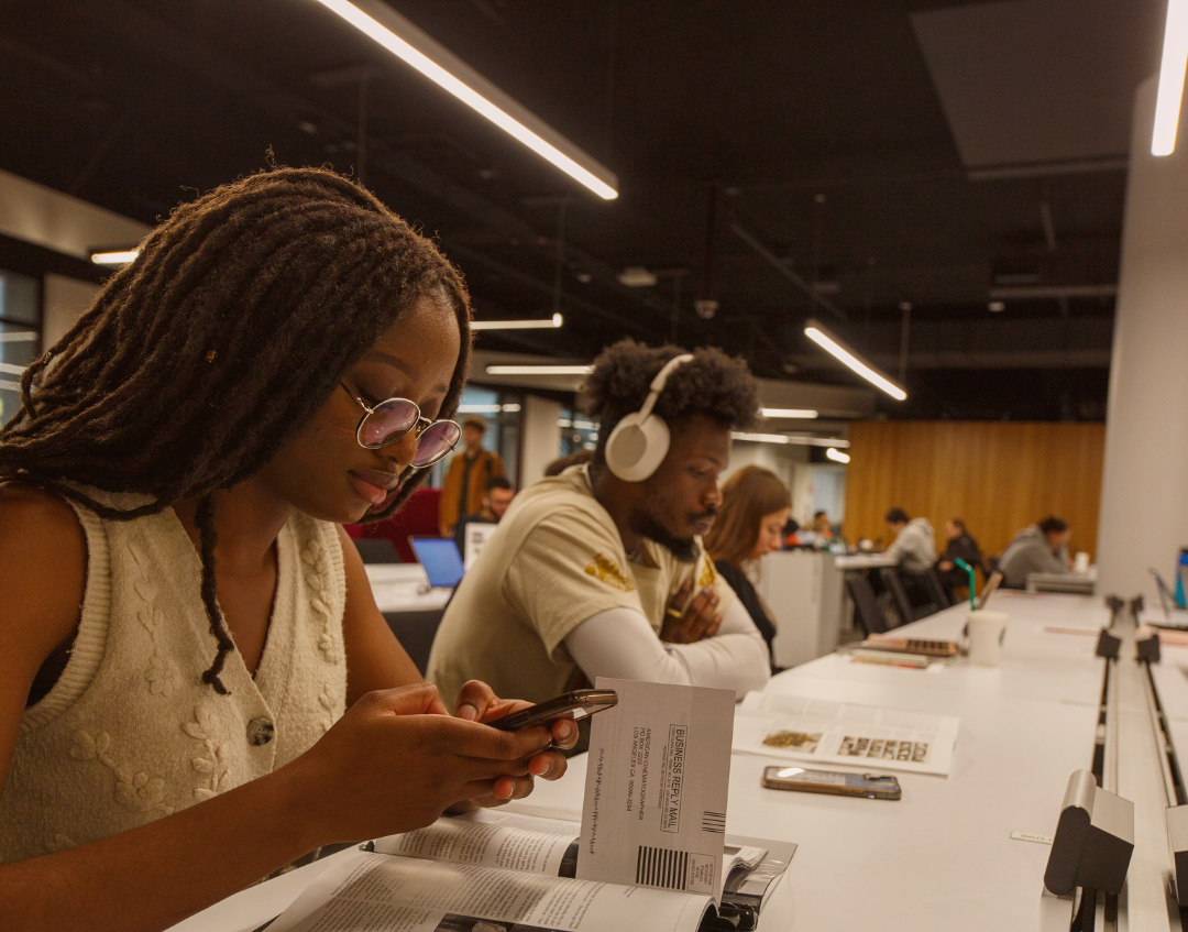 Students studying in a library