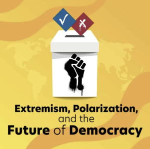 Logo for the Extremism, Polarization and the Future of Democracy podcast