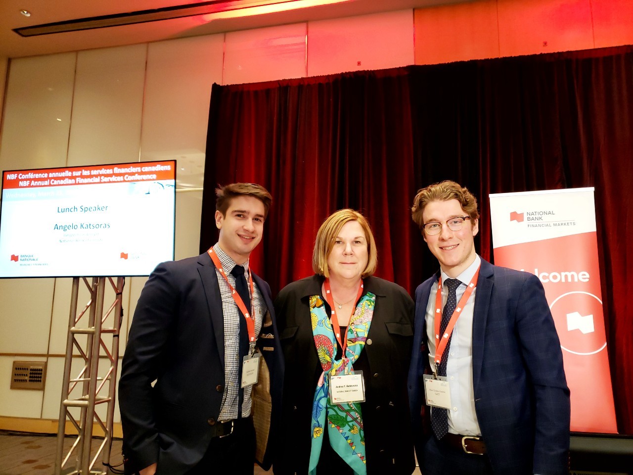 Andrea Bobkowicz with KWPMP students Matthew MacNeil and Olivier Cloutier Faucher, Class of 2023 at the NBF conference.