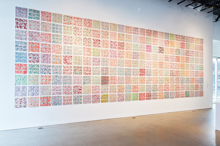 Interior shot of a gallery exhibition.