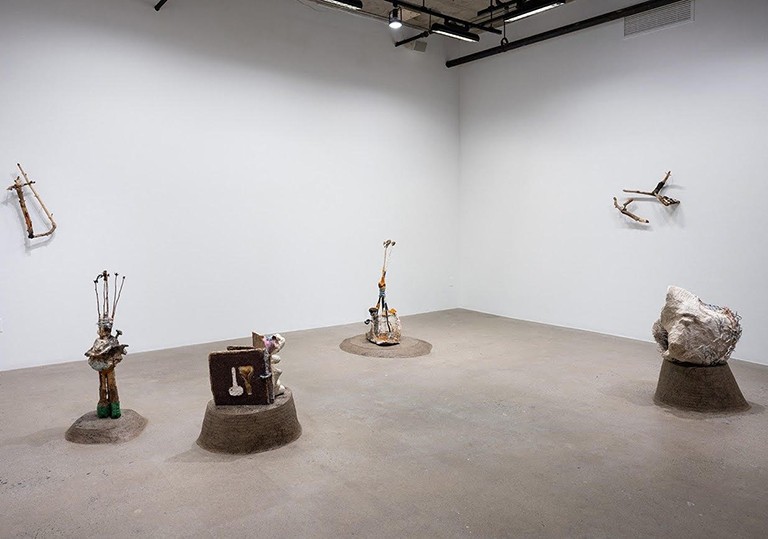 Installation view of sculptures at an art exhibition