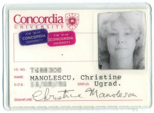 La carte d'étudiant de premier cycle de Concordia de Manolescu datant du début des années 1990.